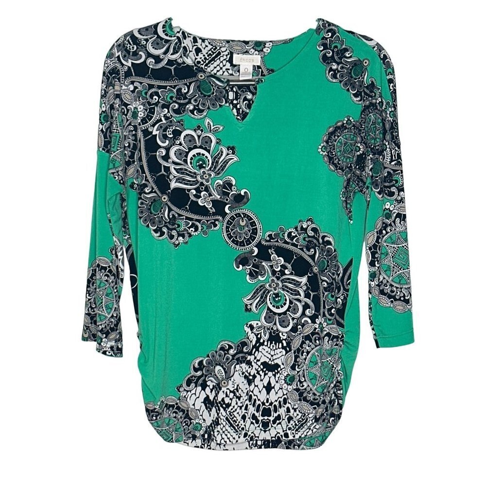 Chico's green black white blouse size s/4